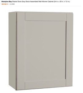 lot 38 image: HAMPTON BAY SHAKER DOVE GRAY STOCK ASSEMBLED WALL KITCHEN CABINET (24 IN. X 30 IN. X 12 IN.). SEE PICTURES