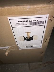 lot 57 image: MITZI HUDSON VALLEY LIGHTING Renee 11 in. 3-Light Aged BrassBlack Semi-Flush Mount with Opal Glossy Shade