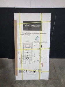 lot 76 image: SWISS MADISON CONCEALED IN-WALL TOILET CARRIER SYSTEM 2 IN. X 4 IN. FOR WALL-HUNG 1.28 GPF DUAL FLUSH TOILET TANK ONLY IN BLACK. SEE PICTURES