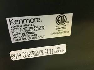 lot 170 image: Kenmore Tower Oscillating Fan  Heater