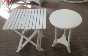 lot 2 image: Two White Patio Accent Tables