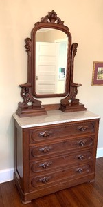 lot 41 image: Antique Marble Top 1860s Dresser w Mirror