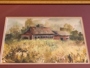 lot 43 image: Framed Watercolor- Beautiful Barn Scene