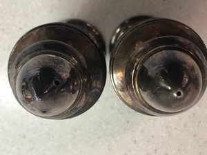 lot 64 image: Pair of Crystal Candle Holders and Salt and Pepper Shaker Set