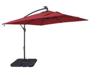 CASAINC 8.5 ft. Aluminum Cantilever Solar LED Square Patio Umbrella in Red with Crank and Base
