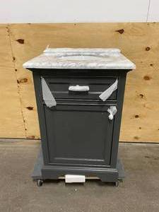 HOME DECORATORS COLLECTION Windlowe 24 in. W x 22 in. D x 35 in. H Bath Vanity in Gray with Carrara Marble Vanity Top in White with White Sink