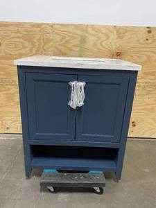 HOME DECORATORS COLLECTION Newhall 30 in. W x 22 in. D Bath Vanity in Grayish Blue with Cultured Marble Vanity Top in White with White Basin. (Retails for $779)