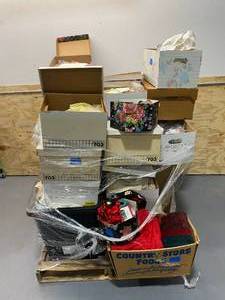 Large Pallet of Linens, Ribbons and Fabric