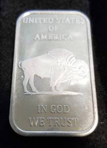 1 TROY OZ. .999 FINE SILVER BAR INDIAN BUFFALO DESIGN