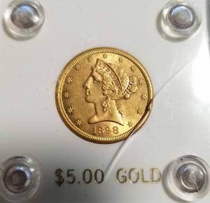 1898-S US $5 GOLD LIBERTY BU-UNC (small crack is on the case coin is ok)