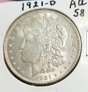 1921-D MORGAN SILVER DOLLAR AU