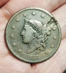 1837 US MATRON HEAD LARGE CENT OBVERSE LAMINATION ERROR