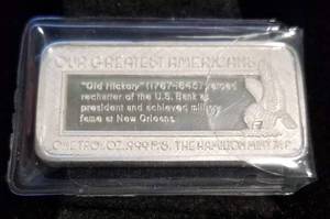 1 TROY OZ. .999 FINE SILVER BAR HAMILTON MINT ANDREW JACKSON