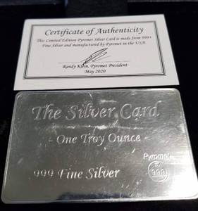 1 TROY OZ. .999 FINE SILVER BAR CREDIT CARD SIZE