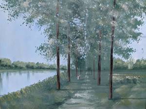 lot 8 image: Stephen Kaye Large Treelined Promenade Oil on Canvas Painting, Signed
