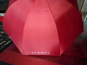lot 114 image: Red Aramis Rain Date Sampling Umbrella, NEW