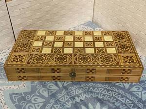 lot 159 image: Wood Inlaid Backgammon Box & Game