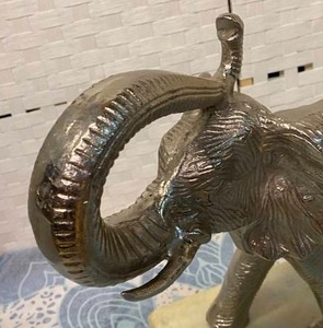 lot 99 image: Heavy Cast Metal Elephant Statue on Marble Base