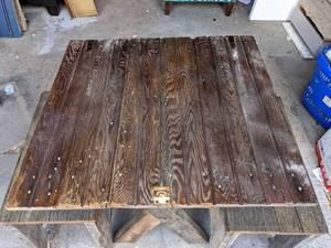 lot 5 image: Primitive Barnwood Patio Table & Bench Seats