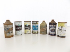 lot 22 image: 7 Antique Steel Cone Top etc. Beer Cans