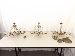 lot 44 image: 3 Vintage Spanish Cast Metal Crystal Dangle Chandeliers