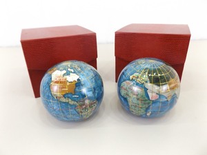 lot 81 image: 2 NEW in original Box Gemstone Globe Paperweights