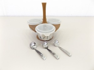 lot 92 image: NEW Out of Box Vintage Walnut Lazy Suzan Condiment Caddy