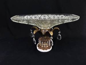 lot 46 image: Marble Footed, Crystal Dangle, Glass Crystal Compote WOW Centerpiece