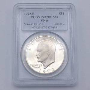 1972-S40% Eisenhower Silver Dollar in PCGS holder PR67 Deep Cameo