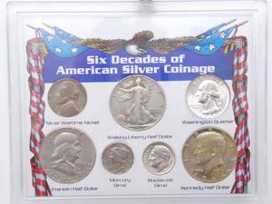 Six Decades of Silver Coinage-2$ Face, 90% & 40 & War Nickel