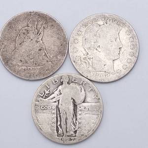 3 Quarters--1857 Seated Liberty, 1908 Barber & 1927 Standing Liberty
