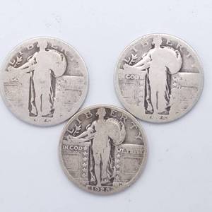 3 90% Silver Standing Liberty Quarters--(2) 1925 and (1) 1928