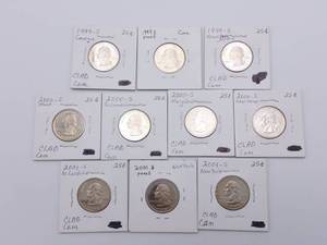 10 Proof Clad Quarters, Vrious States - Proof states (3)1999s, (4) 2000s & (3) 2001s--ALL DIFFERENT STATES