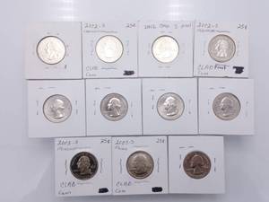 11 Proof Quarters, (4) 2002-S, (2) 2003-S & (5) 2019-S--all different states, Clad