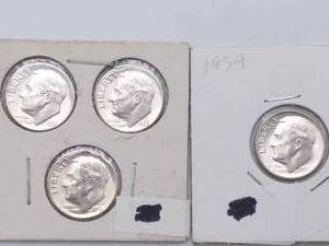 4 MS Roosevelt Dimes- 1955, 1955-D, 1955-S and 1959