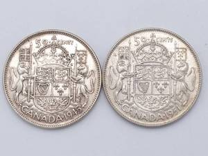 2 Canada Half Dollars, 80% Silver, 1945 and 1951