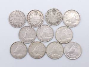 11 CanadA Silver Dimes, 1909-1965  80% Silver