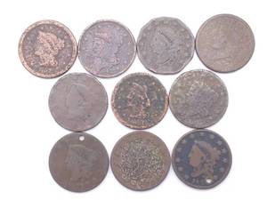 10 US Large cents - Culls, some holed, some have dates