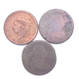 3 US large Cents, AG - 1802, 1803 Small Date & Fraction, 1838