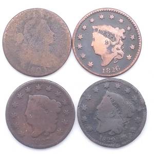 4 US Large Cents AG - 1803, 1826, 1827 & 1829