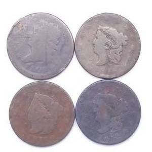 4 US Large Cents - 1808 holedplugged, 1816 fair, 1817 AG & 1818 AG