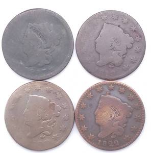 4 US Large Cents - 1817, 1819 small date, 1820 curled 2 & 1822