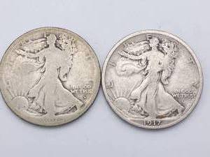 2 Walking Liberty Half Dollars- 1916-D (Obverse) & 1917