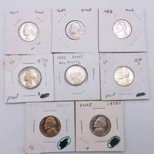 8 Jefferson Nickels Proofs- 1964-S, 1968-S, 1971-S, 1972-S, 1973-S, 1976S, 1977-S & 1978-S