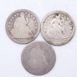 Seated Liberty Dimes - 1840-O no drap. at elbow, 1875 & 1854-O holed