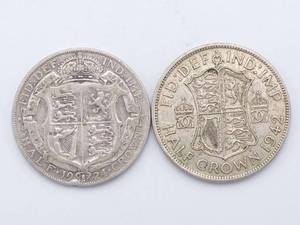 2 Great Britian Half Crowns - 1924 & 1942 50% Fine Silver, 14.13 g each