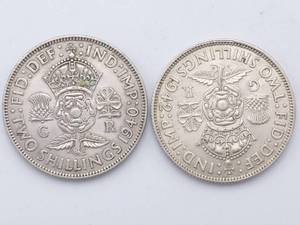 2 Great Britian 2 Shillings - 1940 & 1942 50% Fine Silver, 11.31 g each