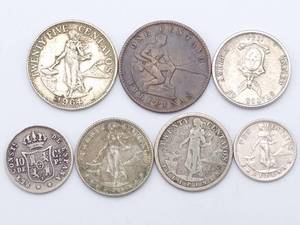 1885 Pilippines 10 c. 85% Silver, 1945D 10 c. 75% Silver & 1918-S 20 c. 75% Silver, 1944-D 20c. 75%, 1964 25 Centavo, 1904 1 Centavo