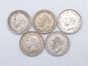 5 Great Britian 6 Pence - 1925, 1929, 1931, 1942 & 1943  50% Silver, 2.87 gr each