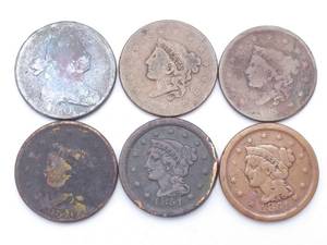 6 US Large Cents - 1825,1826, 1851, 1851, 1802 & (1) no date